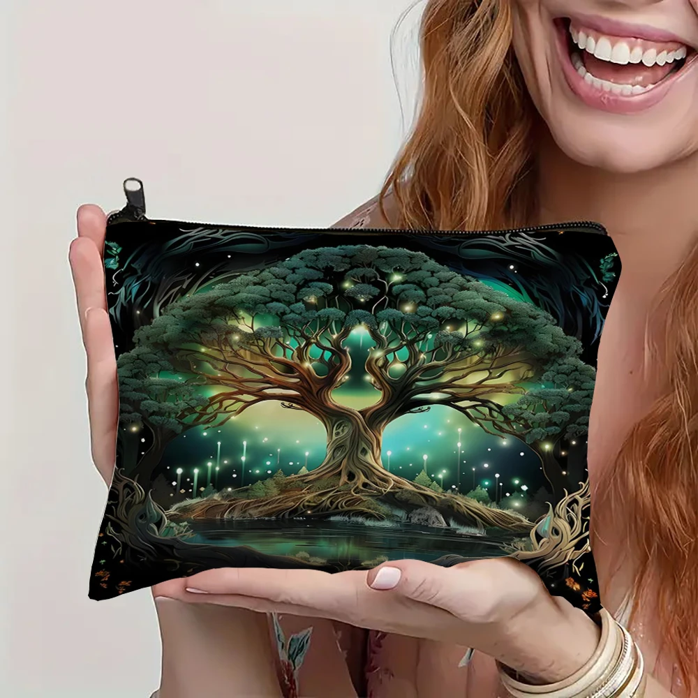 1pc Tree Of Life Tarot Print Cosmetic Bag Witch bag Lightweight Clutch Coin Purse Zipper Portable Makeup Pouch