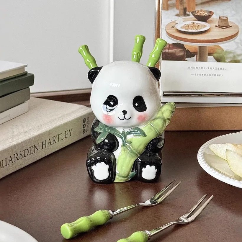 

Бамбуковый набор вилок для фруктов с пандой, вилки для десертного торта из нержавеющей стали 304, с банкой для хранения