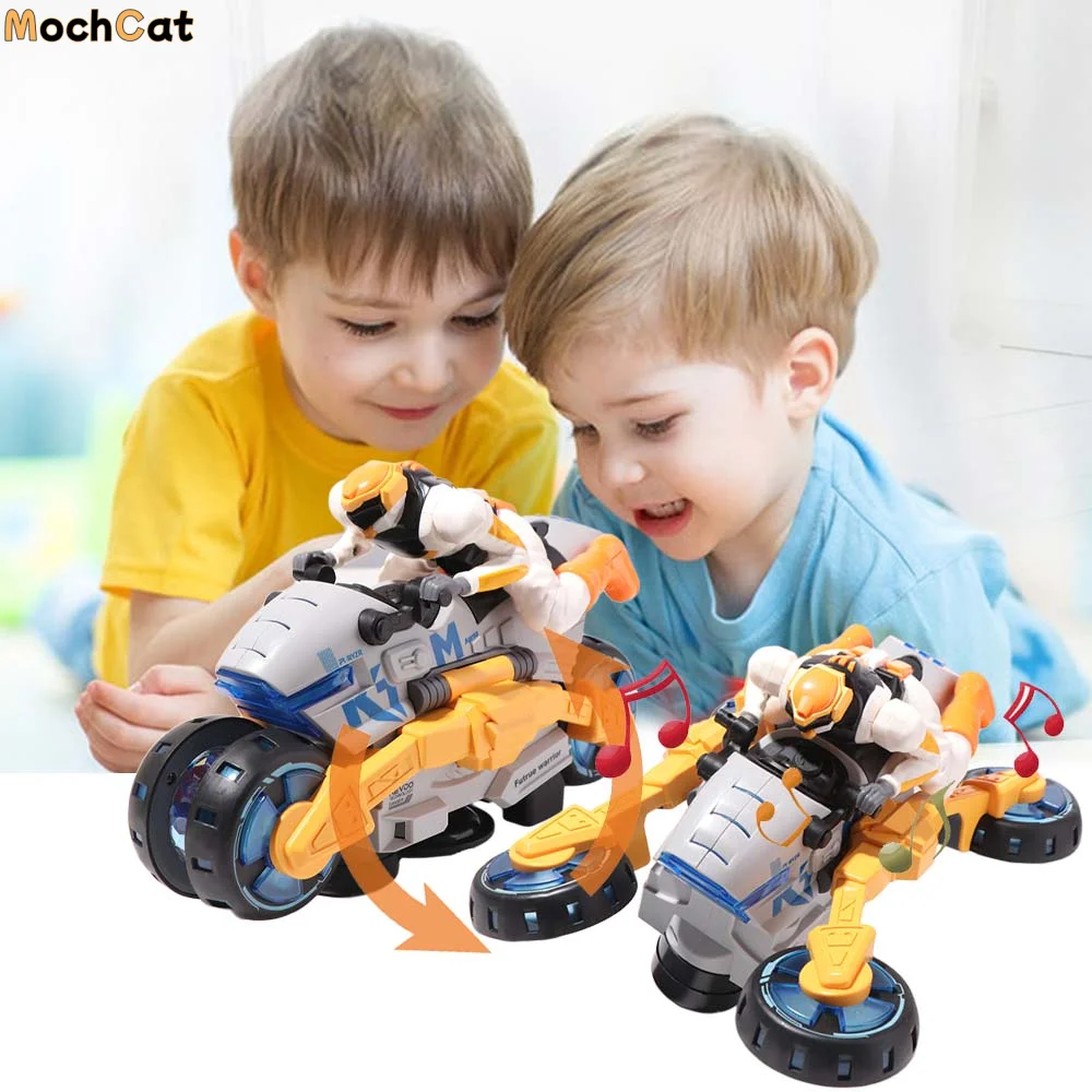 

360 Rotating Electric Stunt Motorcycle Transformable Dynamic Light Deformation Motorcycle Toy Sound Effects Motorbike