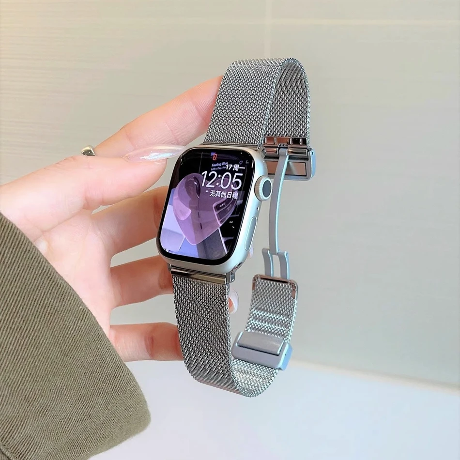 Milanese Metal Magnetic Buckle Strap For Apple Watch Band S10 9 8 7 6 SE 5 4 3 38/40/41/42/44/45/46/49mm IWatch Ultra 2 Bracelet