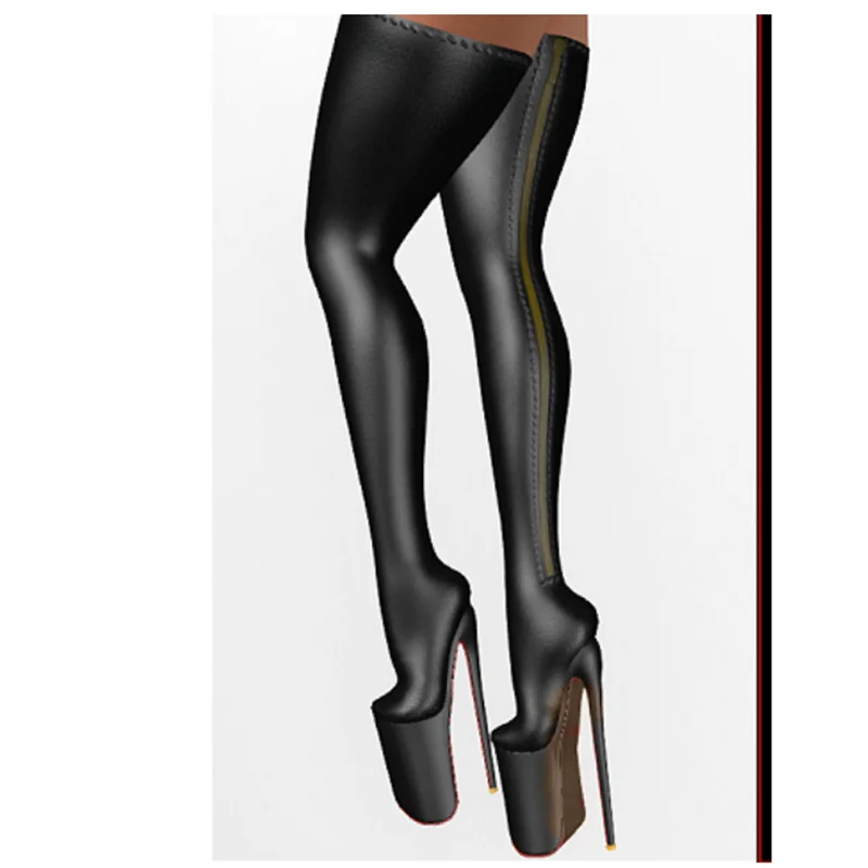 블랙 오버니하이 플랫폼 부츠 얇은 하이힐 라운드 토 패션 섹시 2025 겨울 큰 사이즈 여성 신발