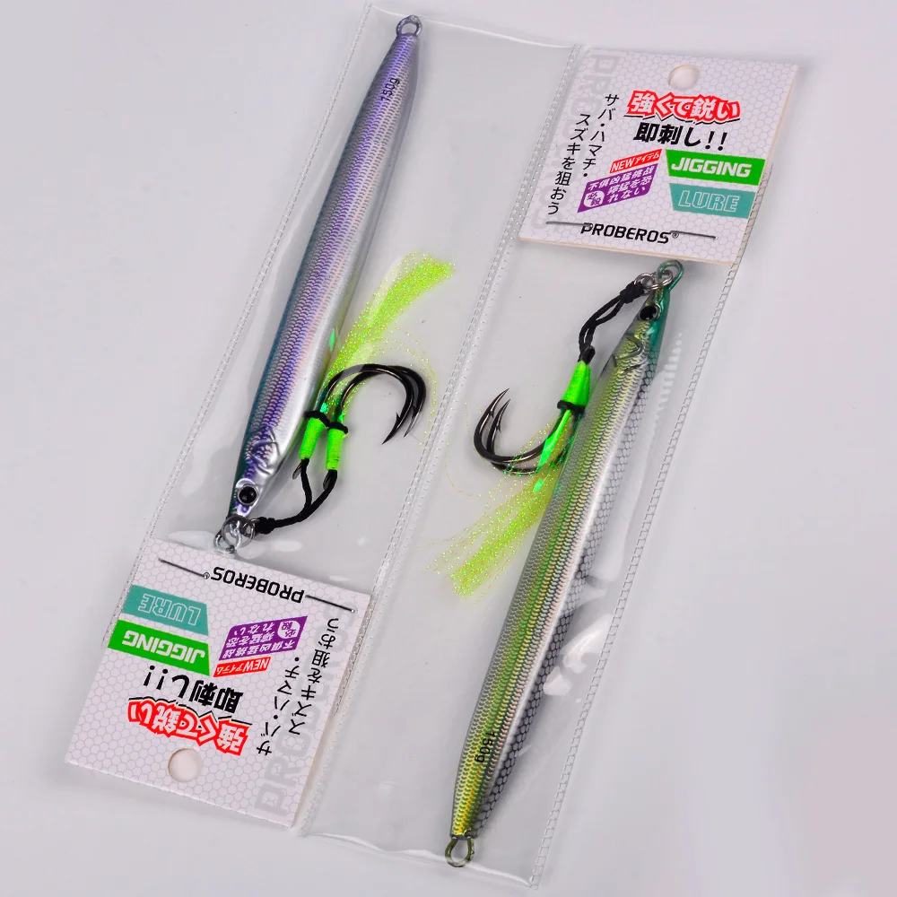PROBEROS 1 Stück Langsam Sinkender Metall-Jig-Köder für Salzwasser-Jigging, Angelköder mit Doppelhaken, Künstlicher Köder für Thunfisch, Meeresangelzubehör – Detail 9