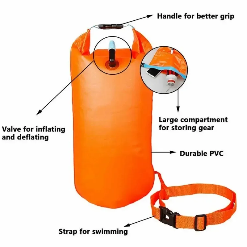 Opblaasbare open zwemboei Tow Float Dry Bag Dubbele airbag met heupriem voor watersport Zwemmen Opslag Float Tools