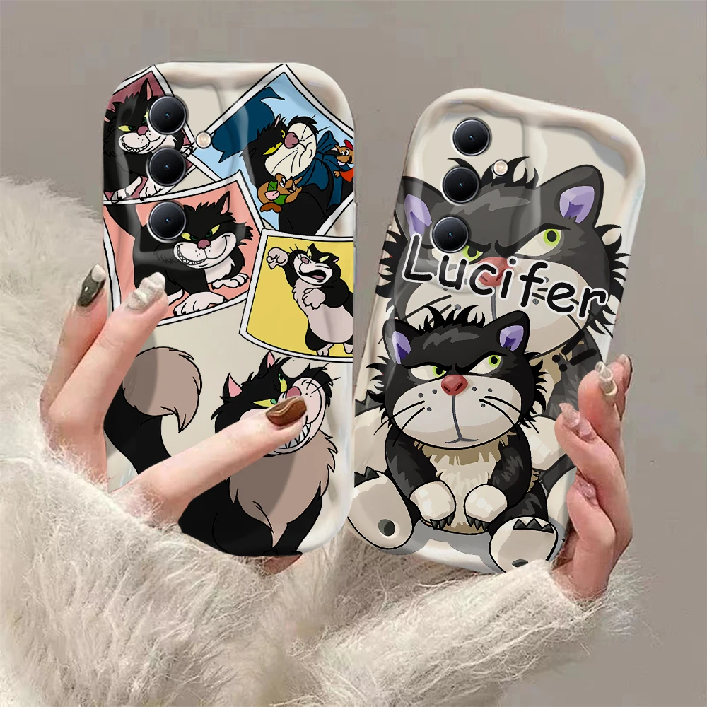 Cute Super Lucifer Cat 3D Wave Case For Xiaomi Redmi 13C 12 12C 10 10C 9 9C A1 A2 K50 K40 Note 13 12 11 10 Pro Plus 4G 5G Cover