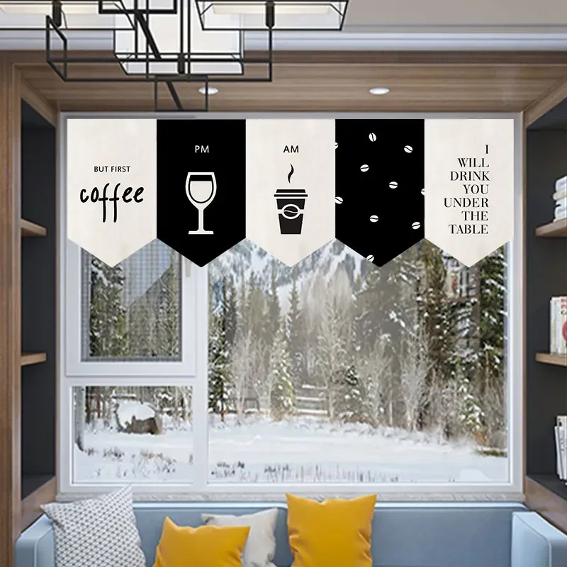 Nordic Triangle Short Curtain Simplicity Cartoon Doorway Half Curtains for Sushi Shop Kitchen Bedroom Cafe Decorative