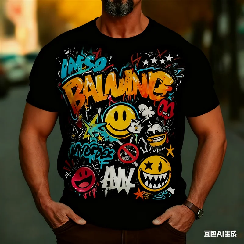 

Funny Expression Cartoon Pattern Print Men's T-shirt Leisure Fashion Crew Neck Short Sleeve Top Street Hip HopTrend Men Clothing