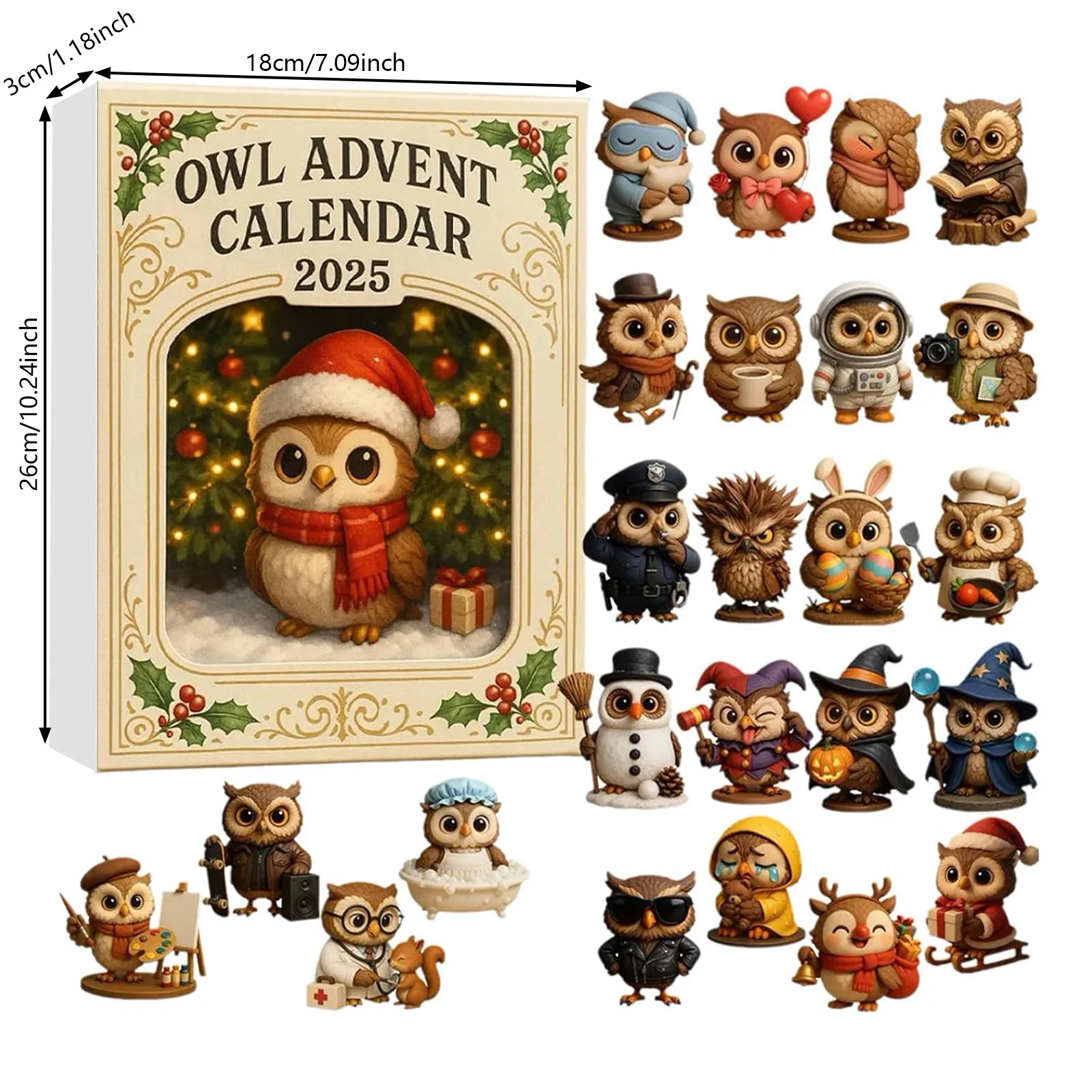 Juego de cocina Calendario de Adviento de búho 2025 24 días con 24 mini regalos únicos dentro de búho acrílico 2D Temporizador de 5 minutos para niños