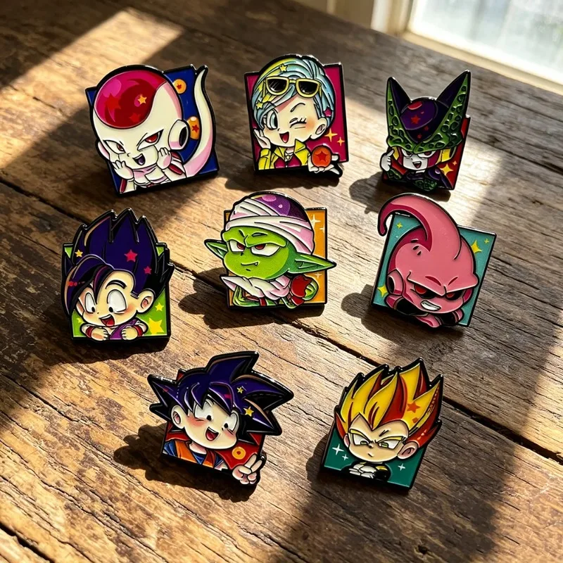 8pcs Funny Cartoon Anime Peripheral Badge Cute Dragon Ball Manga Character Brooch Backpacks Creative  Accessory Gift for Friends