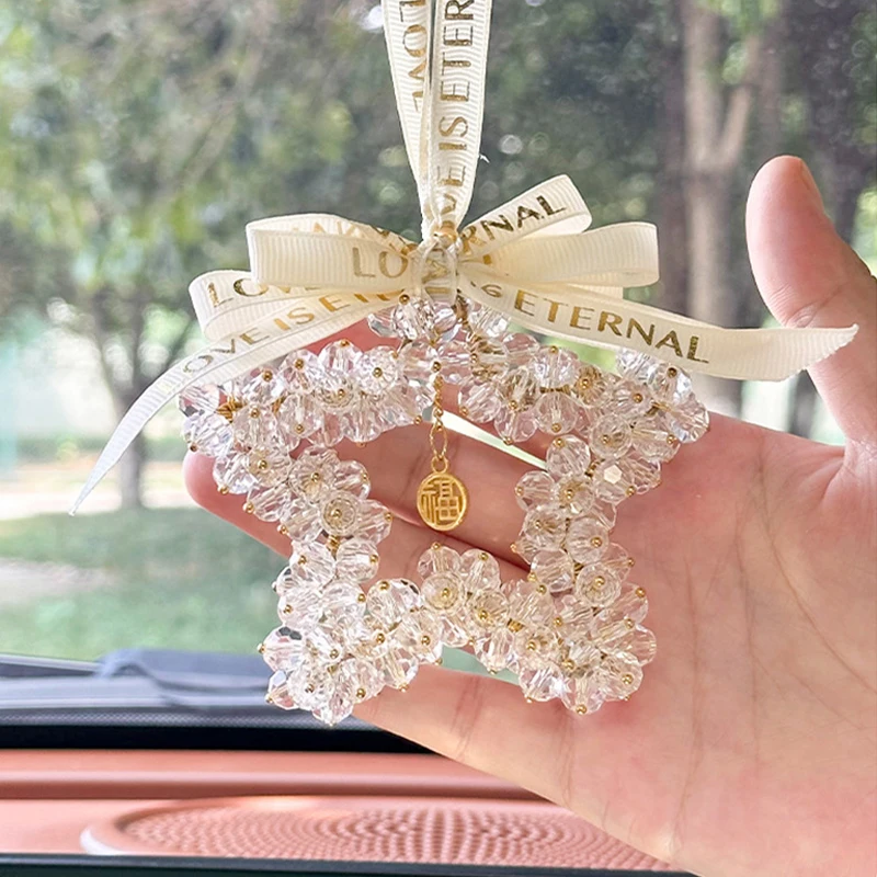 Creative Car Pendant Five-pointed Star Crystal Women Auto Rearview Mirror Pendant Hangings Decoration Gift Interior Accessories