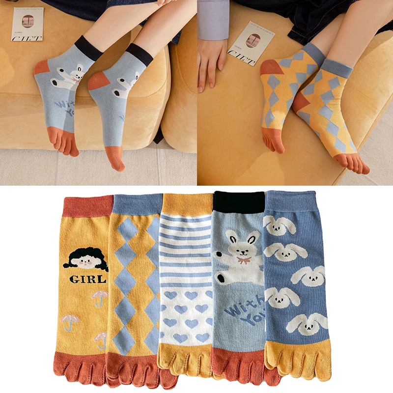 

Women's five-finger socks autumn new products in tube socks cute little rabbit toe socks cartoon animal cotton women's socks