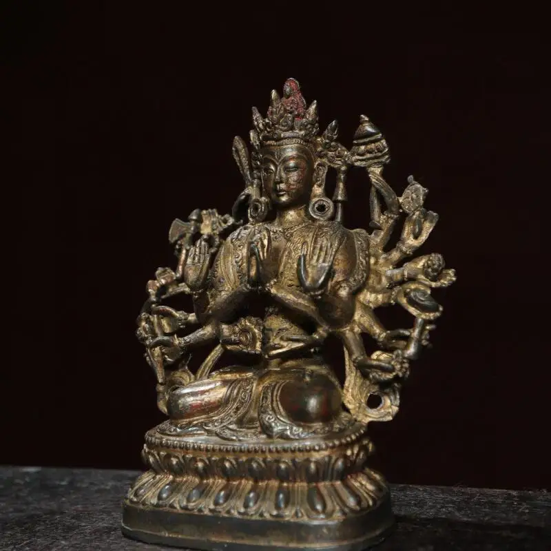 Antique Pure Copper Thousand Handed Guanyin Statue Ornament Zhunti Bodhisattva Buddha Statue Home Buddha Hall Worship Decoration