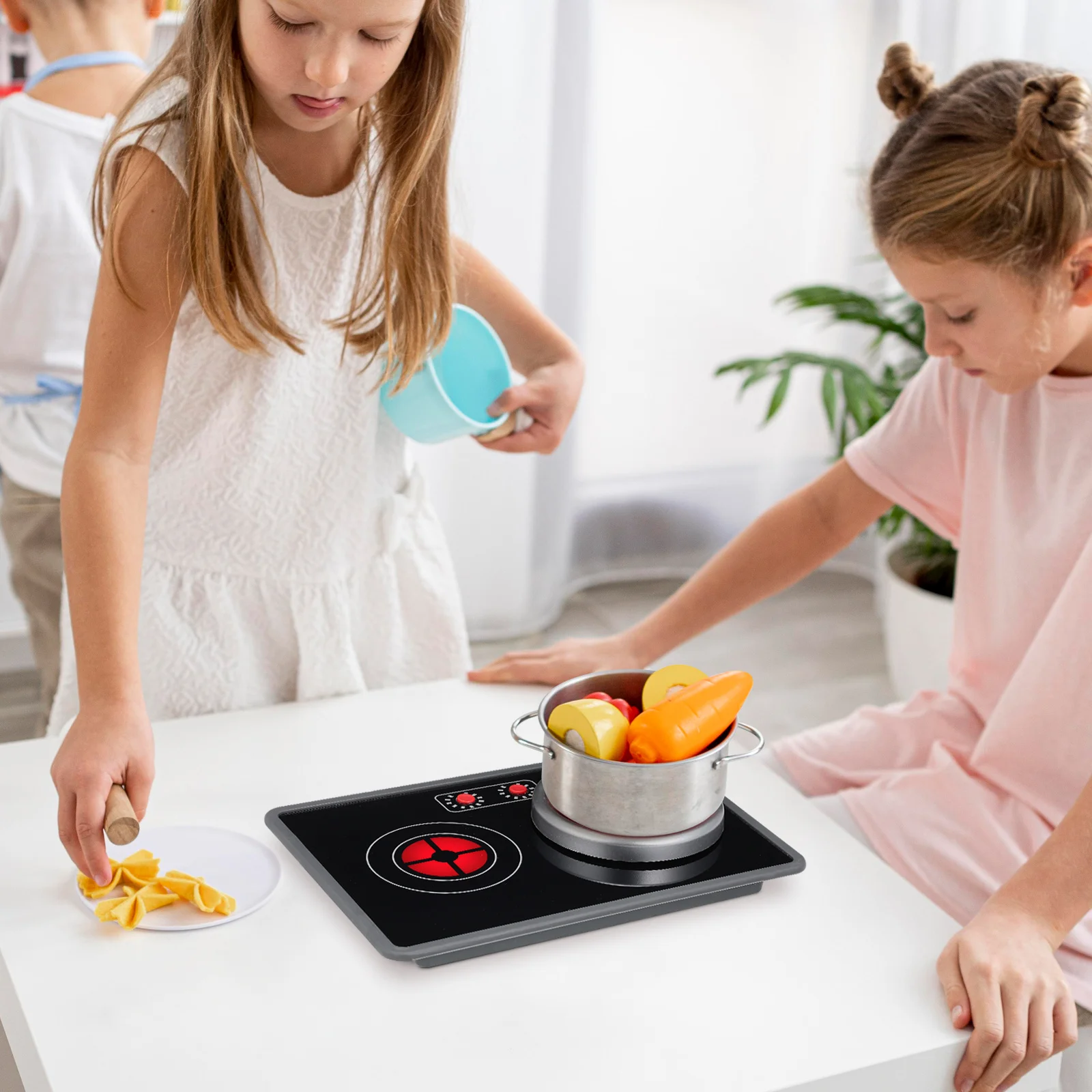 1 ensemble de réchaud de cuisine pour enfants, cuisinière à Induction lumineuse réaliste, effets de lumière sonores, conception légère et sûre, plastique Durable