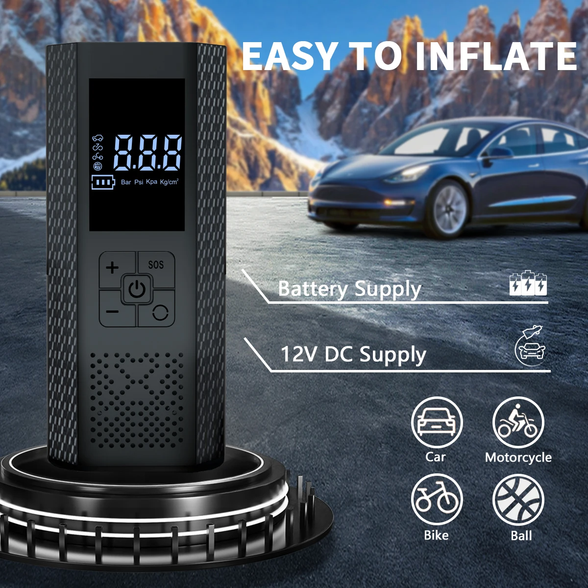 

Digital Display Car Air Compressor Portable Wireless Tire Pump for Emergency Bicycle Basketball Electric Air Pump Tire Inflator