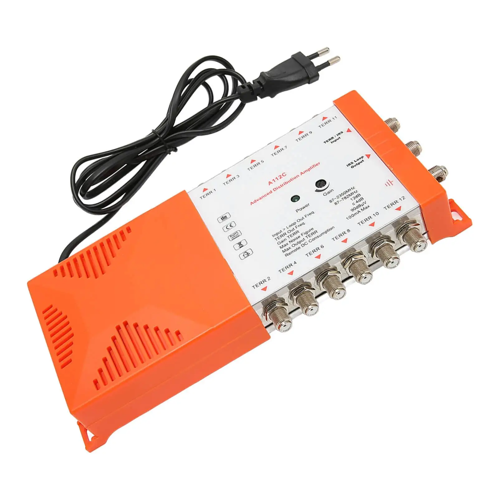 12 Channel Cascadable Distribution Amplifier with LTE Filter, 12-Way Splitter, EU Plug 230V