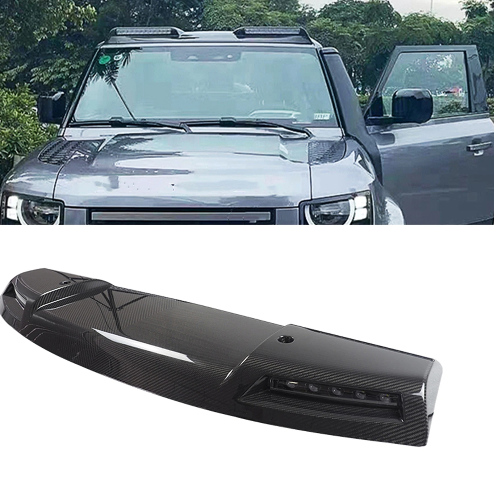 

For Land Rover Defender 90 110 130 2020-2025 Front Upper Roof Spoiler With Dome Light Bar DRL LED Daytime Running Lamp Spotlight