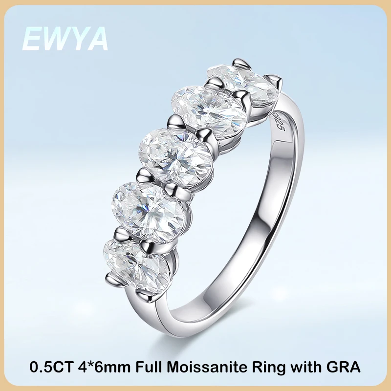 EWYA Luxury D Color Oval Cut 0.5/0.3CT Full Moissanite Rings for Women Girls S925 Silver Diamond Ring Eternity Wedding Band Gift