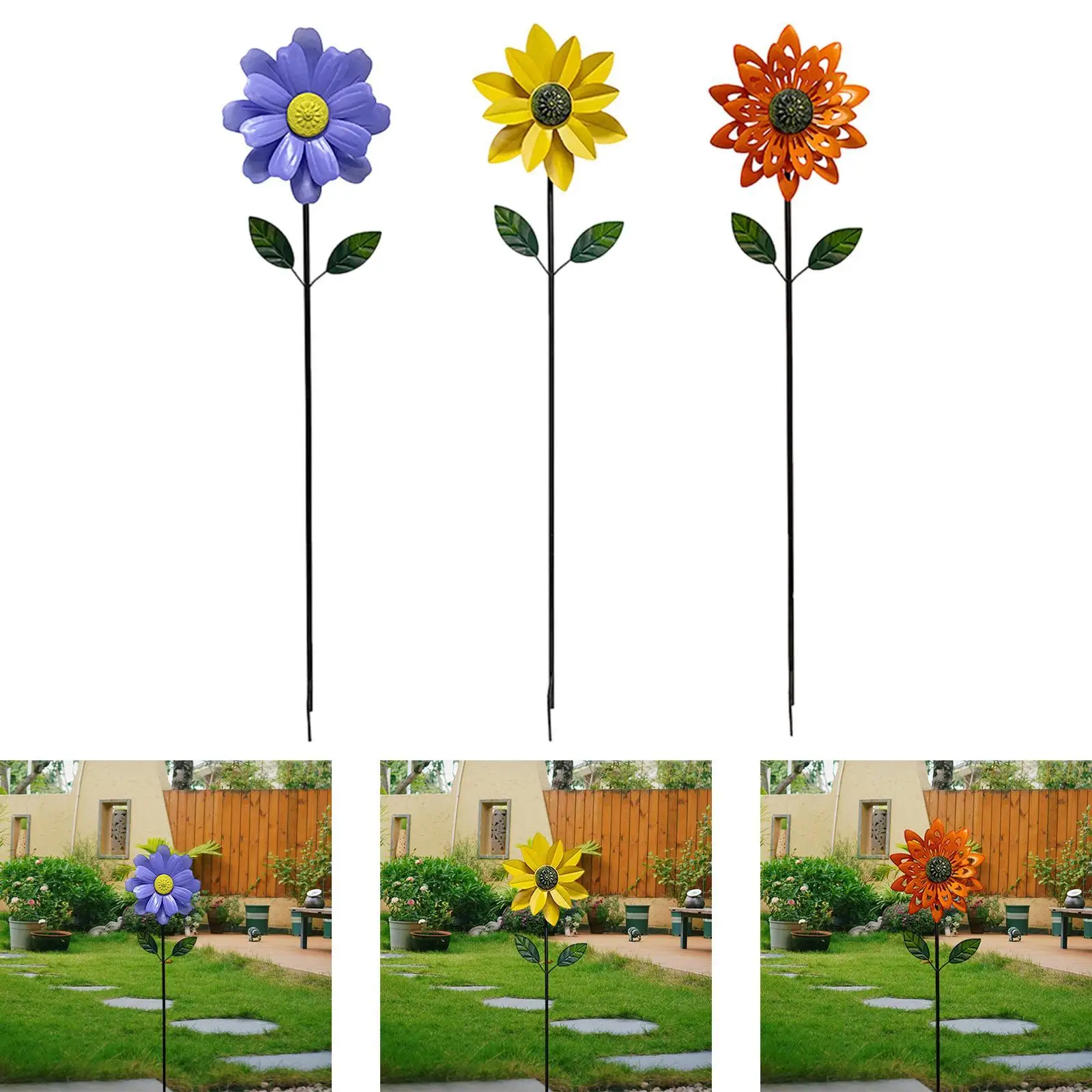 

Metal Sunflower Wind Spinner Garden Stake Easily Install Versatile for Patio Pathway Lawn Decoration Windmill 45.6inch Tall