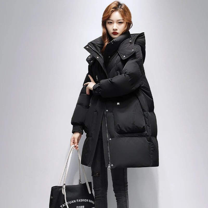 Puffer Coats with Large Pockets for Women, Mid-length Down Jackets, Thick and Warm, Windproof, Korean, Simple, Snow, Winter, New