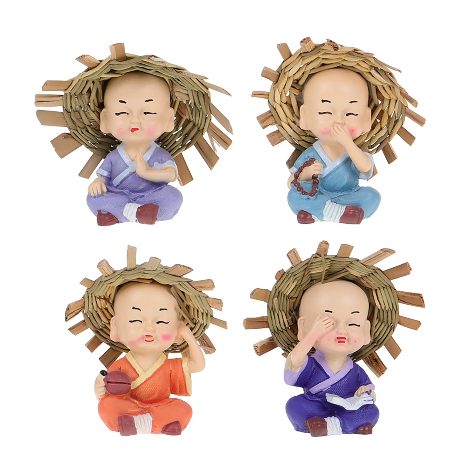 4Pcs Handcrafted Resin Monk Statues Tranquil Zen Decor Small Buddha Sculptures for Flower Pots Indoor Plant Arrangements Feng