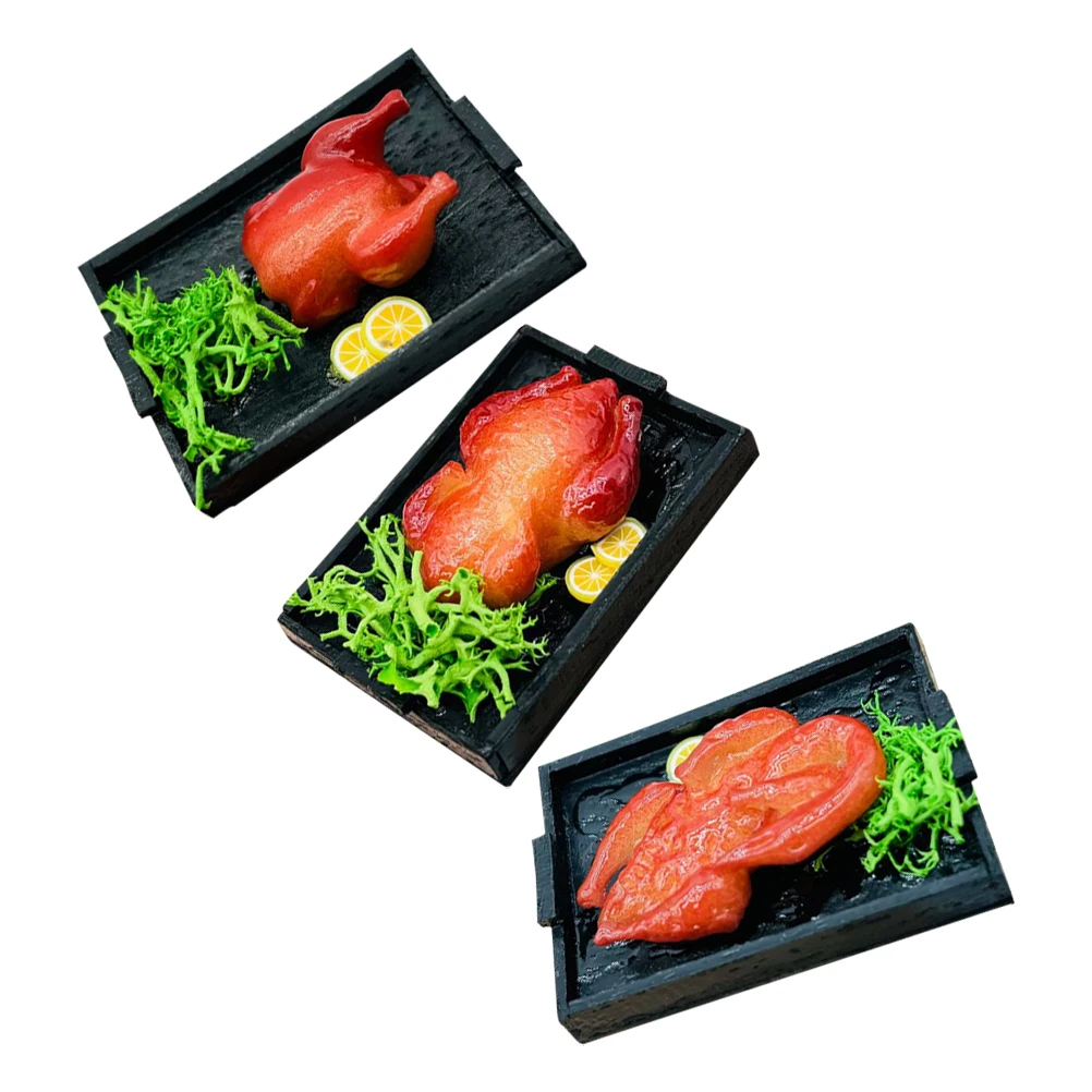 

3pcs Miniature Food Scenes Dollhouse Play Kitchen Decor Simulation Roasted Chicken Duck Goose Plastic Tiny Holiday Crafts