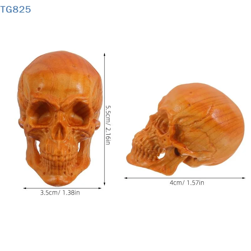 【AN】Natural Cypress Engrave Skull Decor Small Statue - Halloween Decoration Party Decoration Props Home Room, Car Bar Decoration