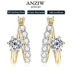 Anziw 925 Silver 4mm Moissanite Earrings Trendy Split Hoop Earrings For Women Girl Sparking Jewelry GRA Christmas Valentine Gift