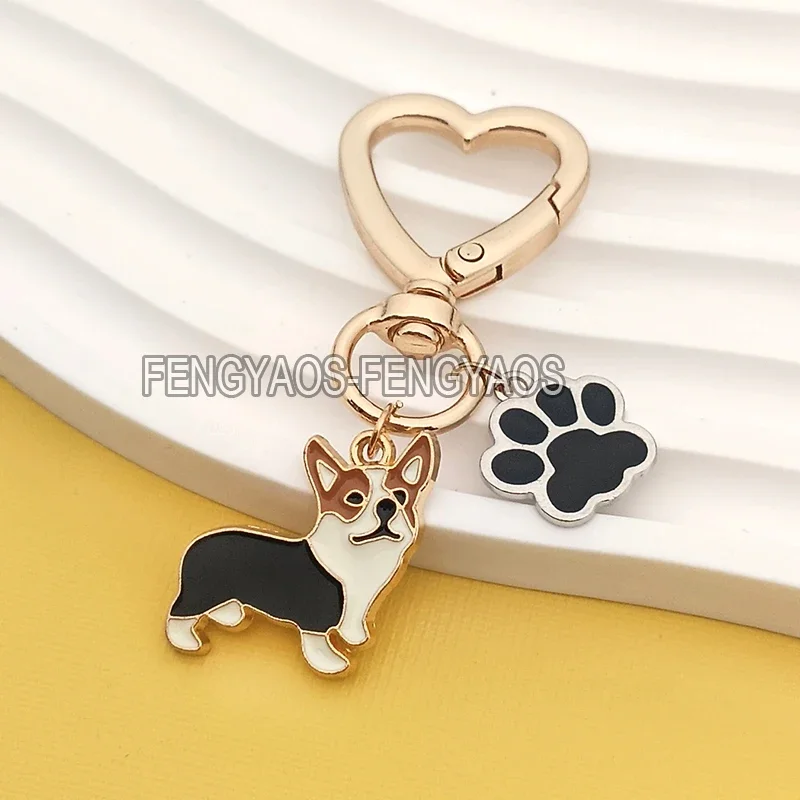 Gold Color Cute Corgi Key Chains for Women Lovely Dog Keychains for Key Purse Bag Puppy Buckle Keyring Gift for Friends