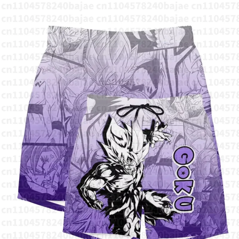 2026 Dragon Ball Z Goku Super Saiyan Purple Gradient Manga Print Quick Dry Shorts Men Kid Anime Casual Breathable Beach Shorts