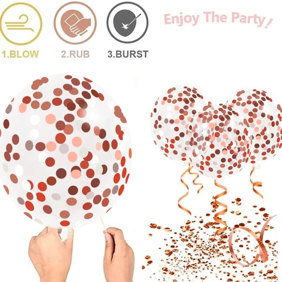 بالونات قصاصات ذهبية وردية 50 عبوة من بالونات اللاتكس باللونين الأبيض والذهبي الوردي مقاس 12 بوصة مع شريط ذهبي وردي بطول 33 قدم لحفلات أعياد الميلاد #4