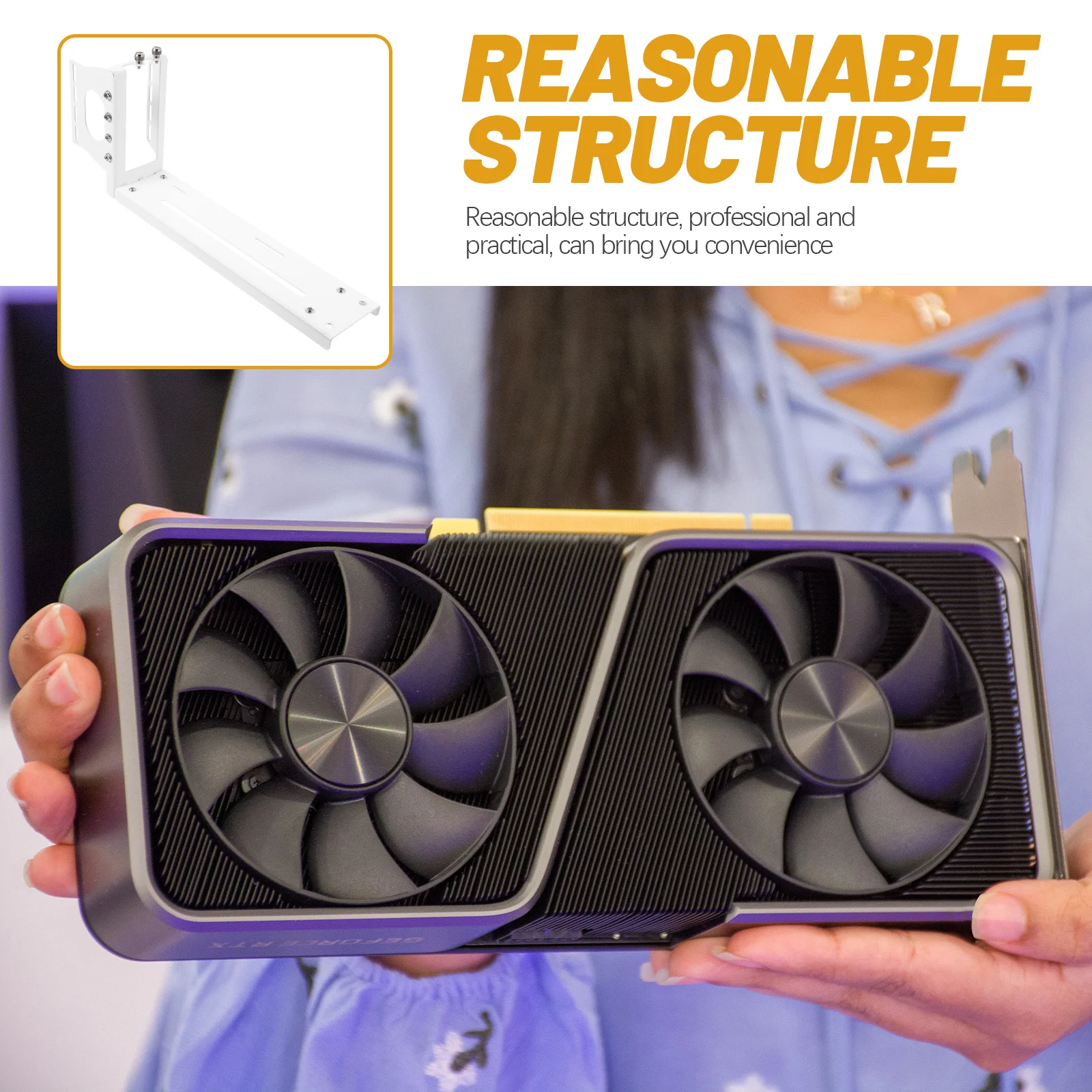 

Прямоугольный держатель графического процессора Вертикальный кронштейн Pci-E Подходит для большого корпуса с ключами Вертикальное крепление для графического процессора Поддержка видеокарты