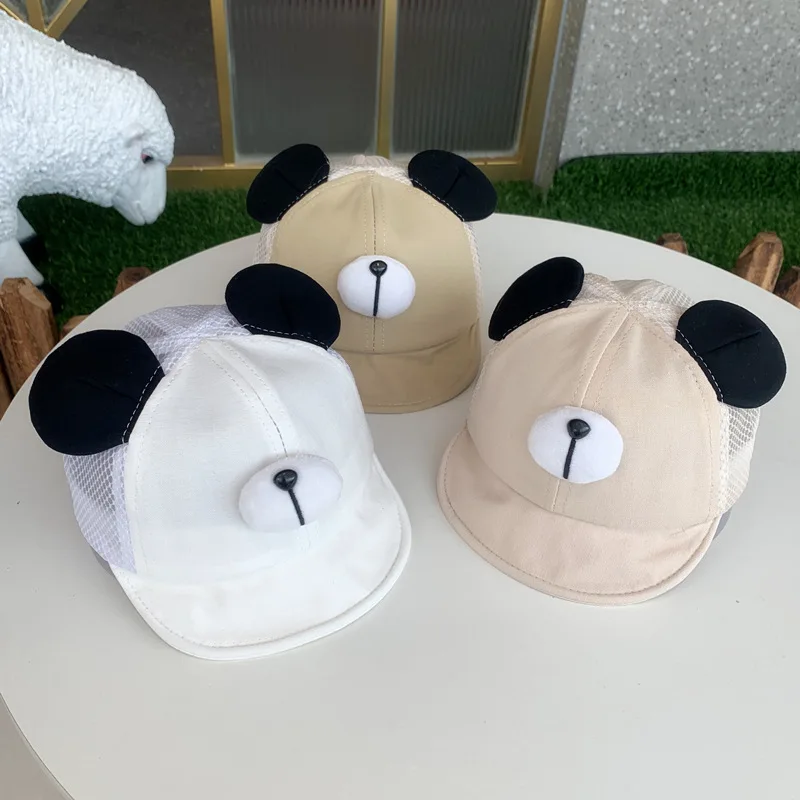 

Cartoon Bear Baby Baseball Hat Summer Hollow Mesh Sun Visor Cap for Kids Boy Girl Adjustable Drawstring Peaked Caps