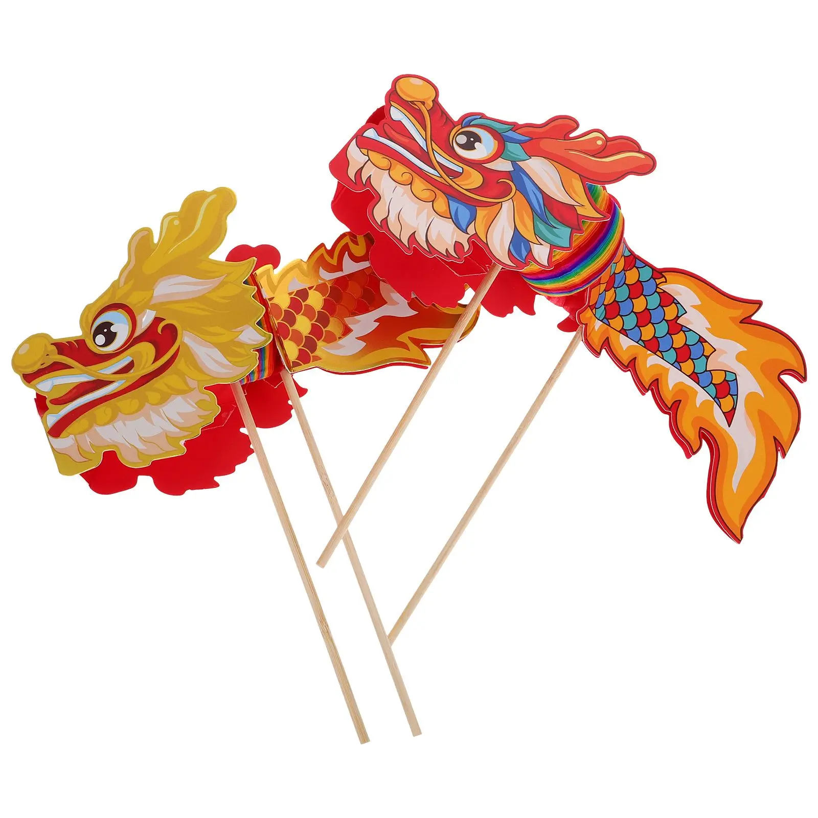 

2 Pcs Chinese New Year Banner Party Supplies Dragon Garland Decorations Paper Puppet Spring Festival