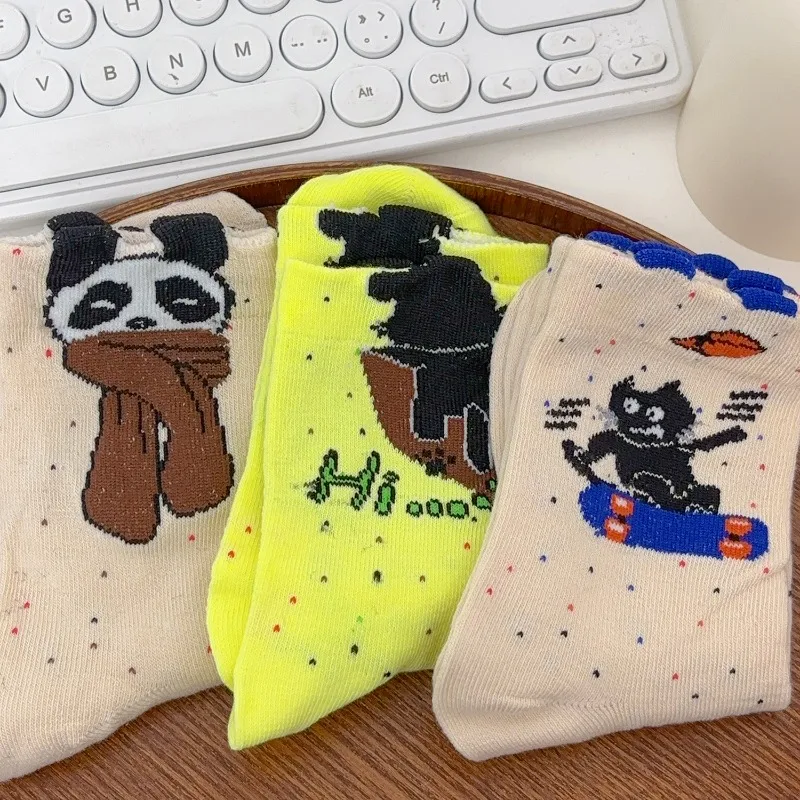1/4pairs الكورية نمط الجوارب الكرتون الحيوان لينة امتصاص العرق الجوارب للرجال النساء لطيف القط تصميم Harajuku جوارب الموضة #5