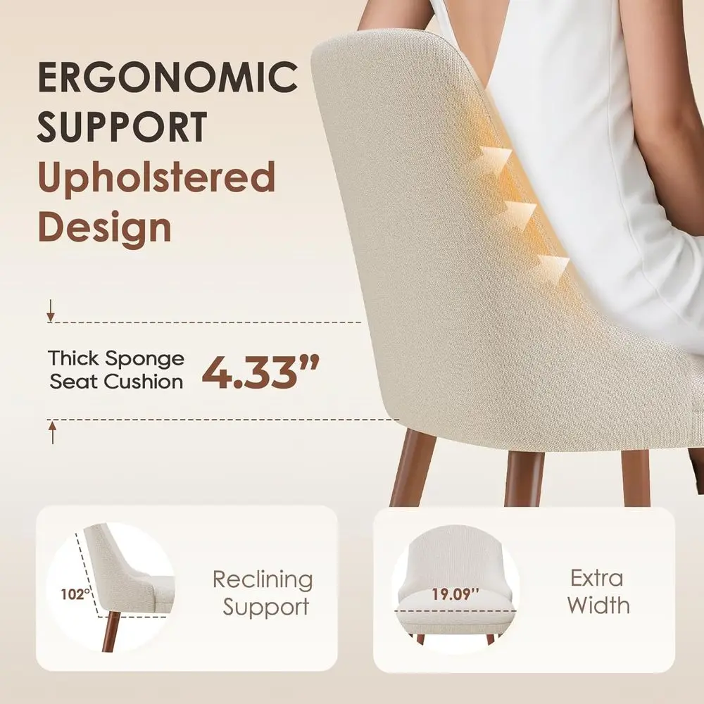 Set of 4 Upholstered Dining Chairs with Wood Legs, High-Back Padded Seats for Kitchen, Dining Room, or Cafe, Beige