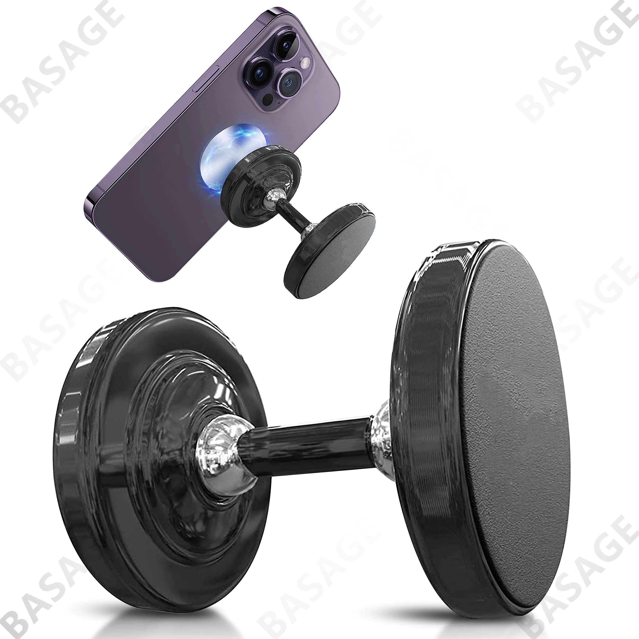 Dual Magnetic Gym Phone Holder for Working Out Videos-Double Sided Strong Magnet with 360 Degree Rotation - Fits Any Smart Phone