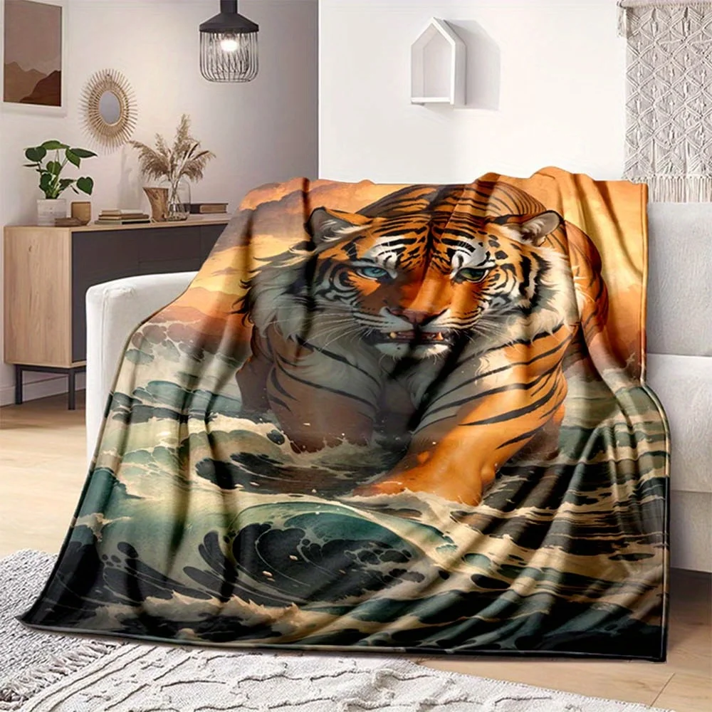 

Cool Tiger Print Flannel Throw Blanket - Soft and Warm, Multipurpose Indoor Decorative Blanket for Couch, Sofa, Bed