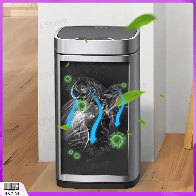 Smart Trash Can Automatic Motion Sensor Metal Waste Bin with Lid White Iron Powder Coated Touchless Garbage Can for Home