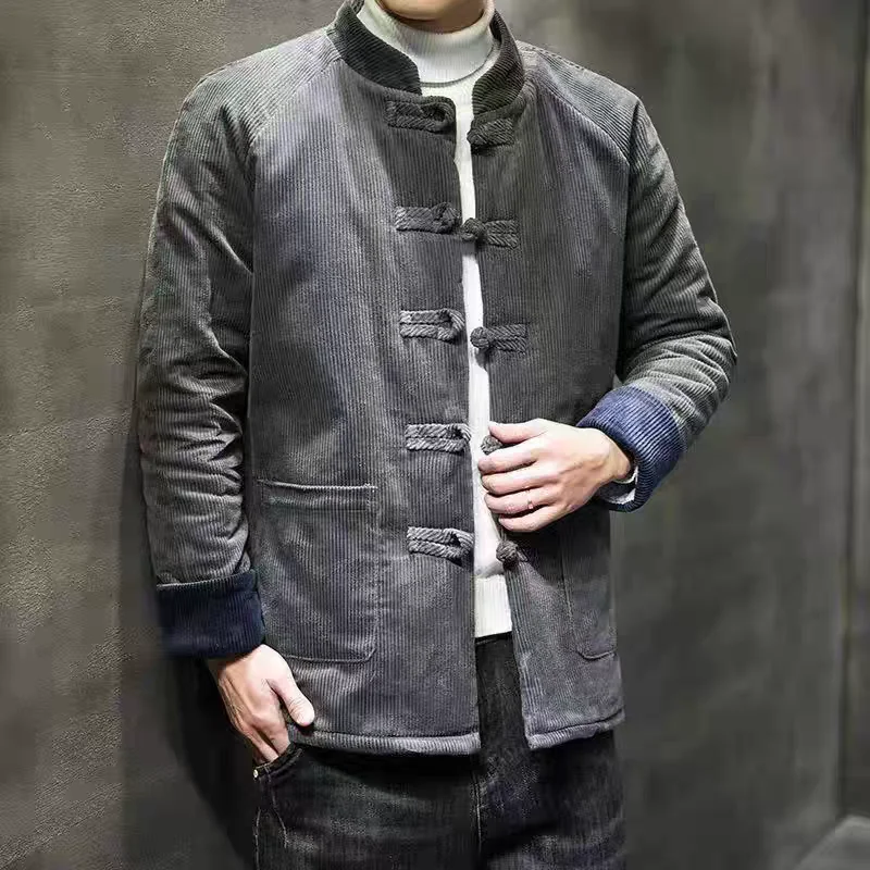 Мужской Thiened Autumn Jaet Tang Sle, новый китайский костюм Zhongan на пуговицах в стиле ретро, модное брендовое длинное пальто с воротником-стойкой