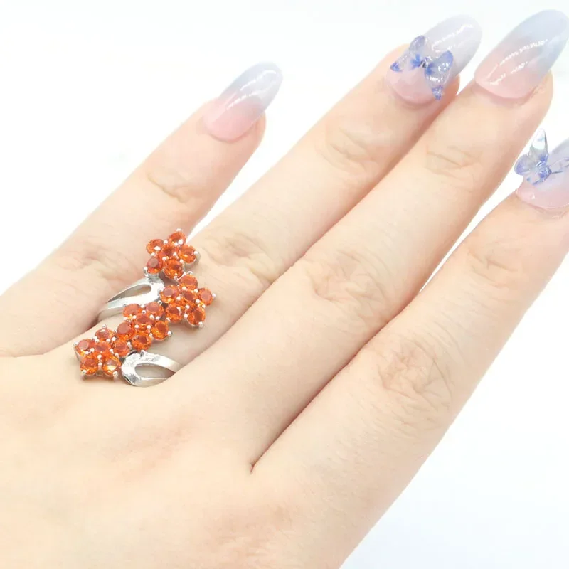 5 جرام مخصص 925 الصلبة خاتم فضة استرليني بيان جديد ايوليت البرتقال السبيسارتين العقيق الأحمر الدم الياقوت مجوهرات للمرأة #2