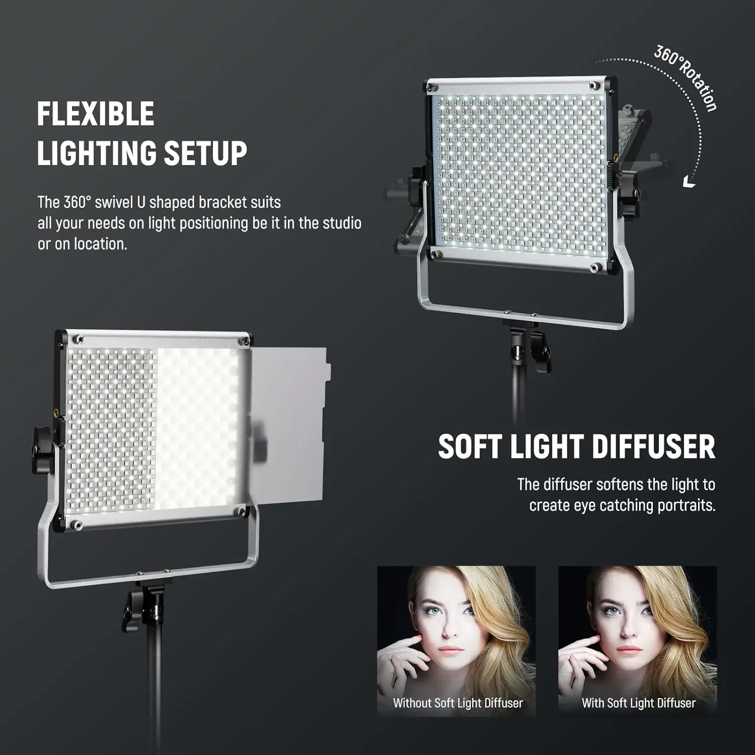 مصباح فيديو LED مطور 660 PRO II RGB مع مجموعة التحكم والحامل، عبوتان ثابتة 50 وات بدون تغيير لون/1% دقيقة دقيقة