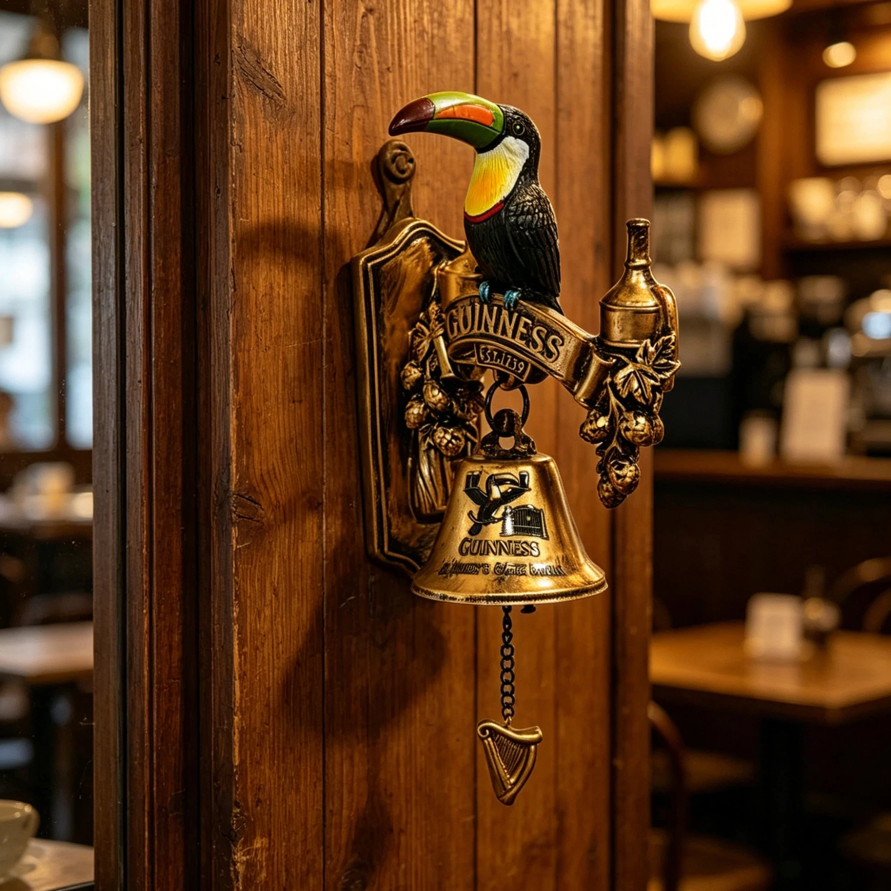 Estátua de Resina de Sino de Parede Toucan Guinness, Decoração de Parede 3D Estilo Antigo, Peça Decorativa Suave para Entrada de Bar Doméstico, Campainha de Boas-Vindas para Pub e Bar, Decoração de Feriado para o Dia de São Patrício, Ótimo Presente para C