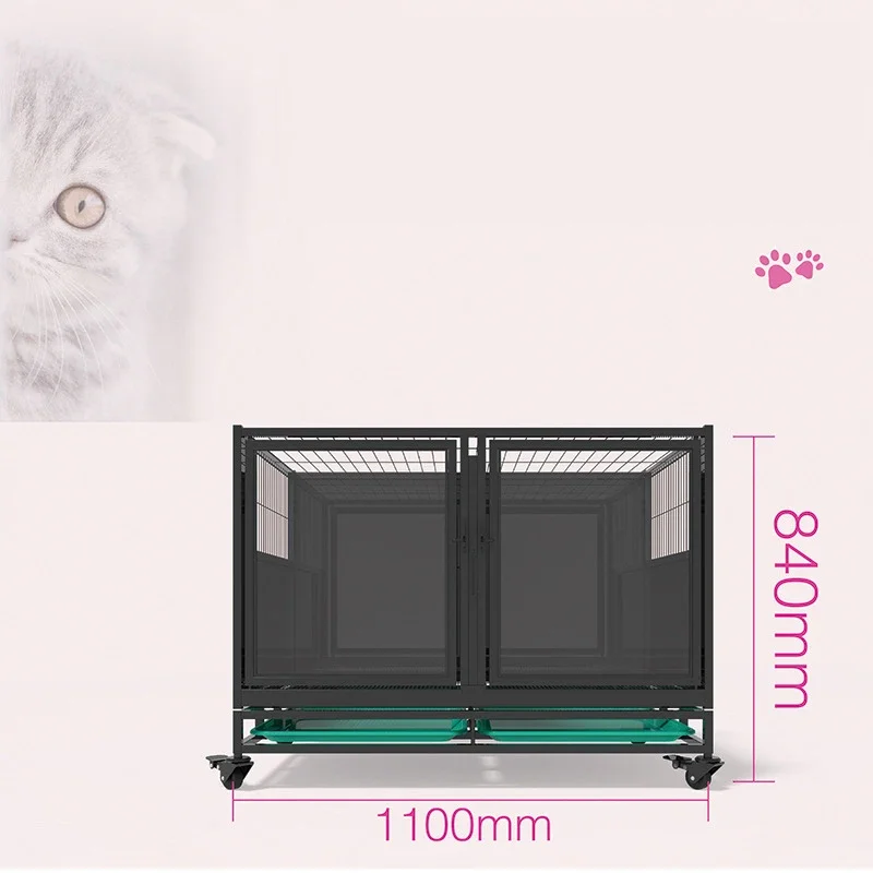 Wholesale Outdoor Heavy Kennel High Strength Stainless Steel Black Large Dog Cage With Wheels