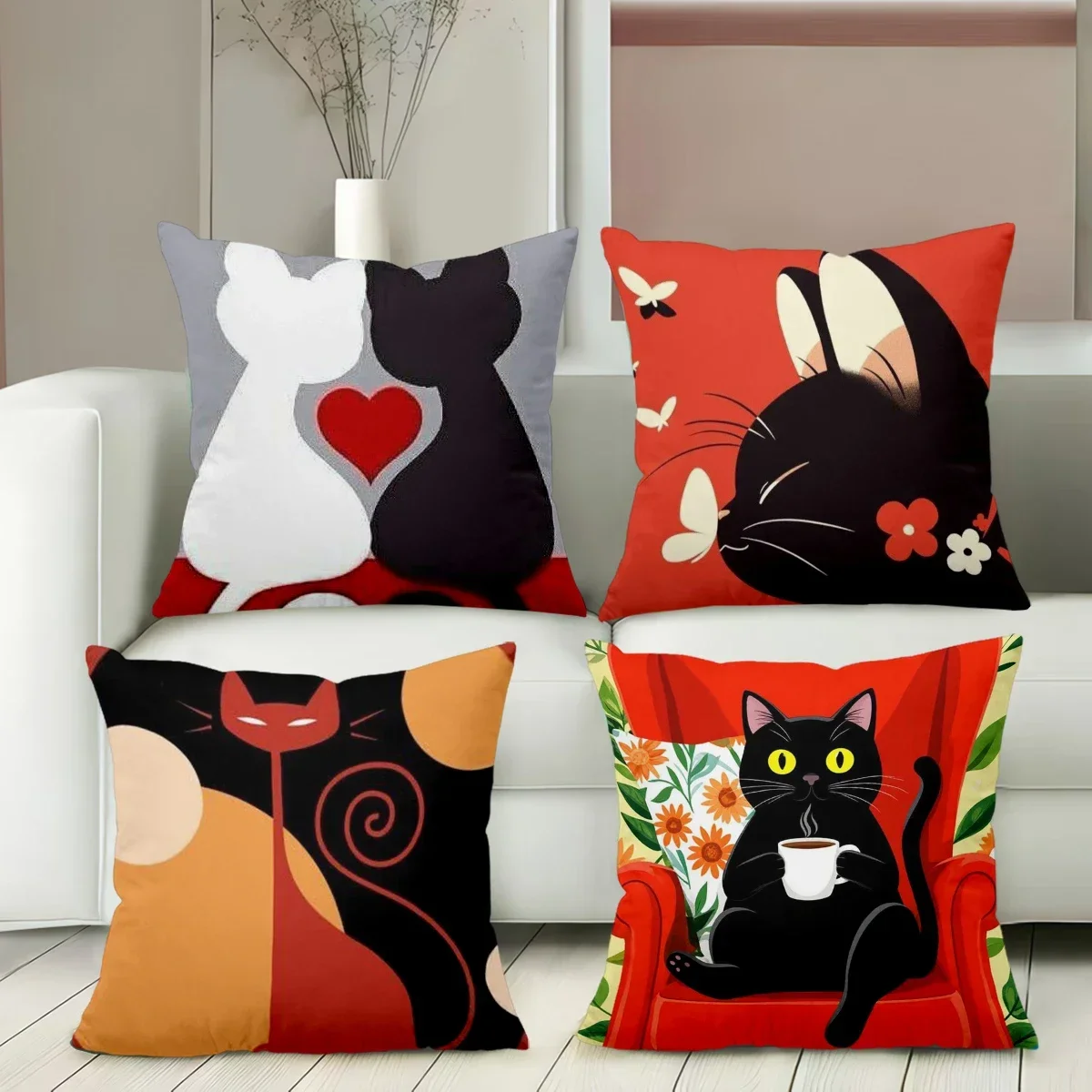 Cute Cat Pattern Throw Pillows For Home Decor Polyester Pillowcase Sofa Decorative Cushion Cover Headboard Pillow