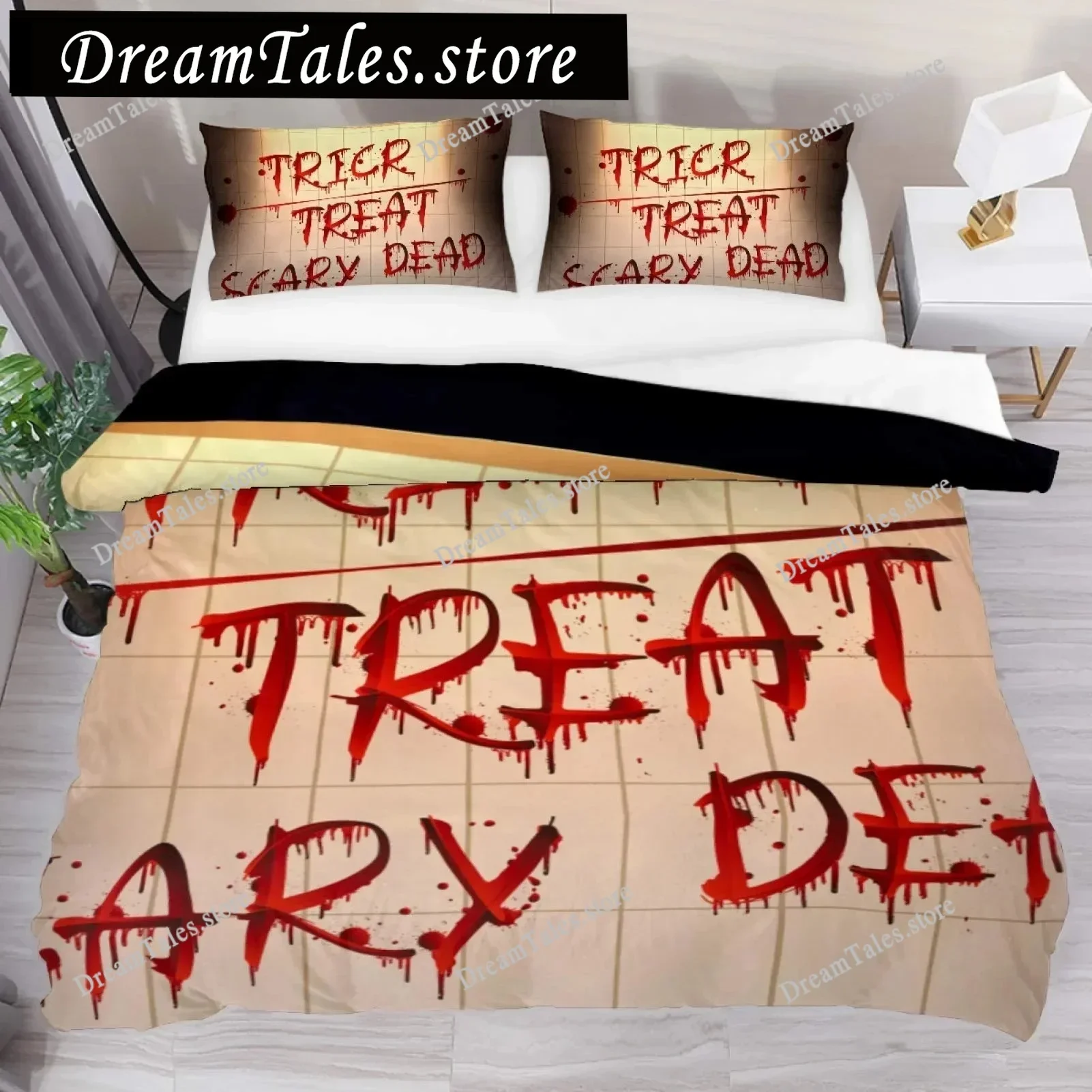 

Halloween King Queen Duvet Cover Horror Blood Hand Bedding Set for Teens Scary Red Blood Stains Polyester Quilt Cover
