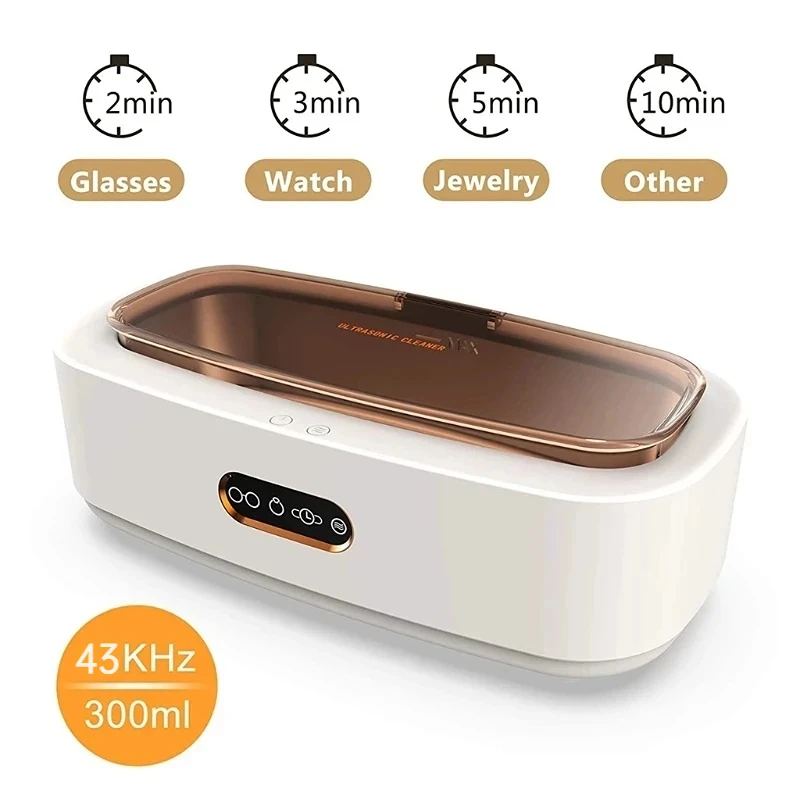 Portable 300ML Ultrasonic Jewelry Cleaner With 4 Clean Mode 43KHz High Frequency 360° Deep Cleaning  Box for Glasses Watches