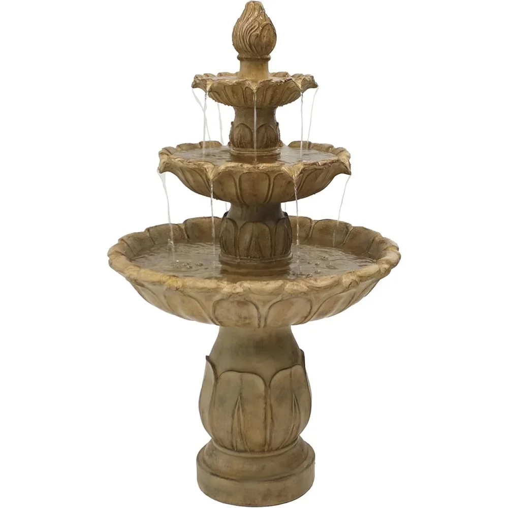 46-Inch 3-Tier Polystone Outdoor Water Fountain, Electric Submersible Fountains, Garden Stone, Waterfall Fountain