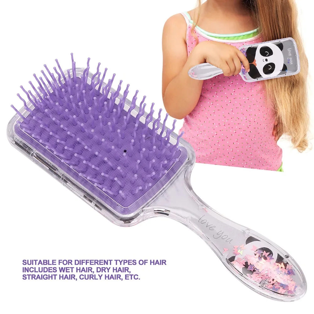 Cute Massage Comb Cartoon Sequins Decoration Detangling Comb Detangling Function Soft Scalp Massage Comb Hairdressing Use