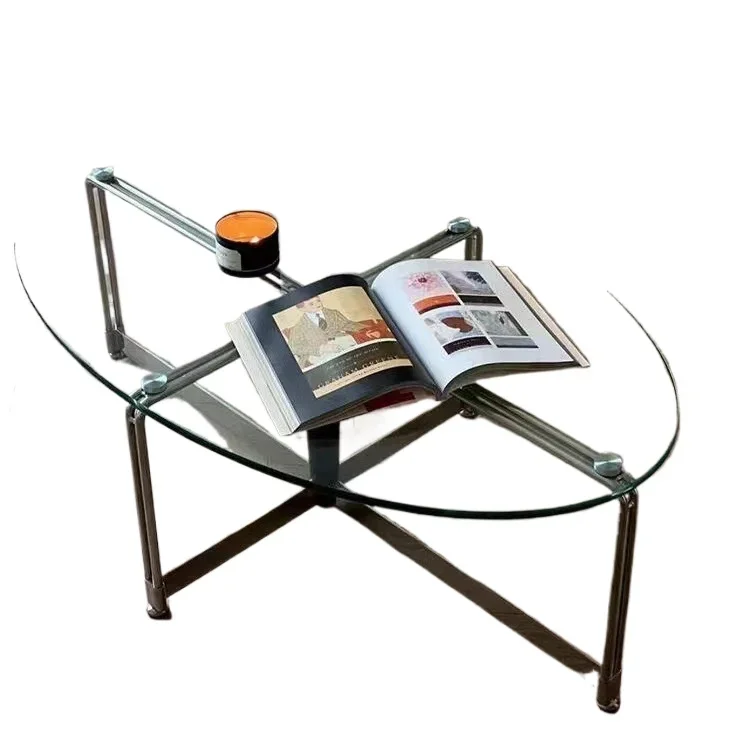 

Glass coffee table Tempered oval coffee table Bauhaus small apartment tea Stainless steel living room