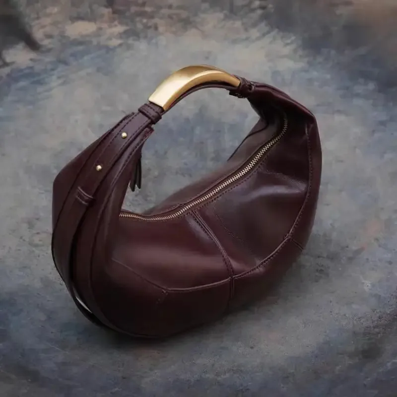 

Винтажная сумка в форме полумесяца, дизайн сращивания с металлической ручкой, сумка на одно плечо под мышками в стиле дизайна