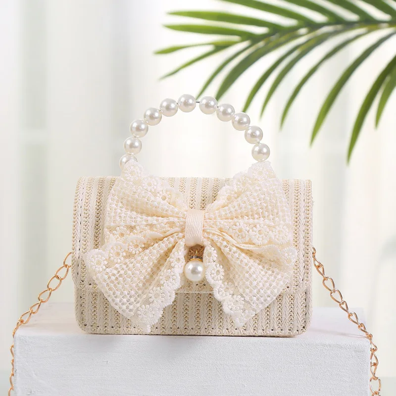 New Kids Mini Handbag Cute Princess Crossbody Bags for Girls Bowknot Party Hand Bag Toddler Linen Purses and Handbags Gift